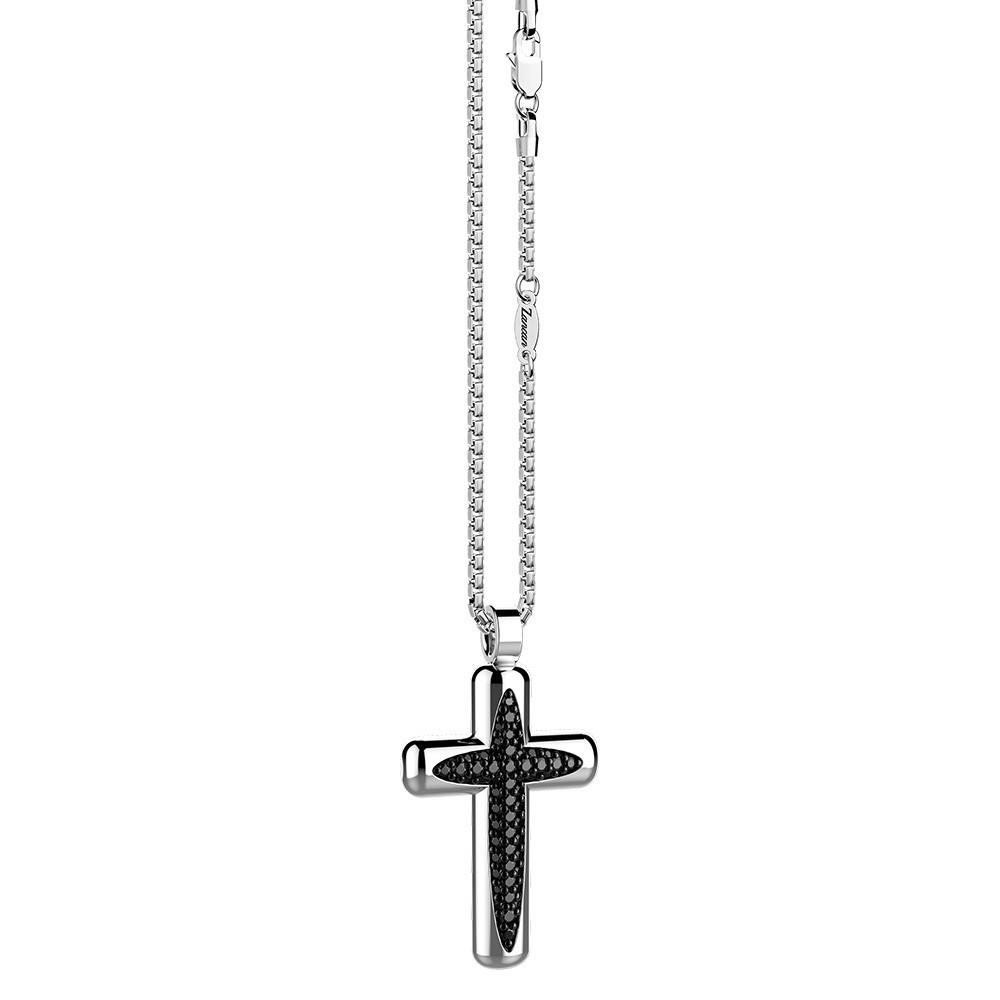 Zancan Collana Zancan In Argento Con Pendente A Croce E Pietre Nere