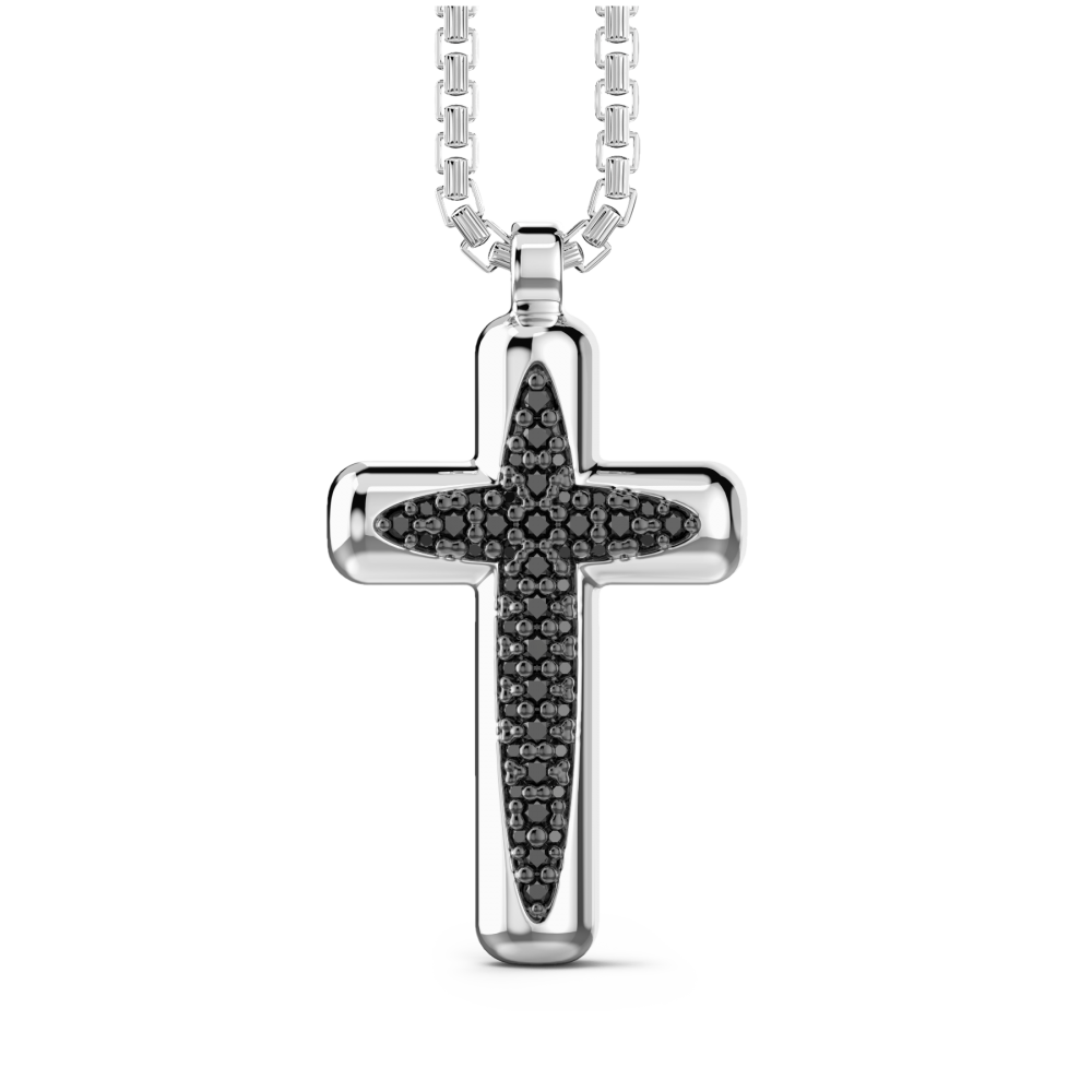 Zancan Collana Zancan in argento con pendente a croce e pietre nere