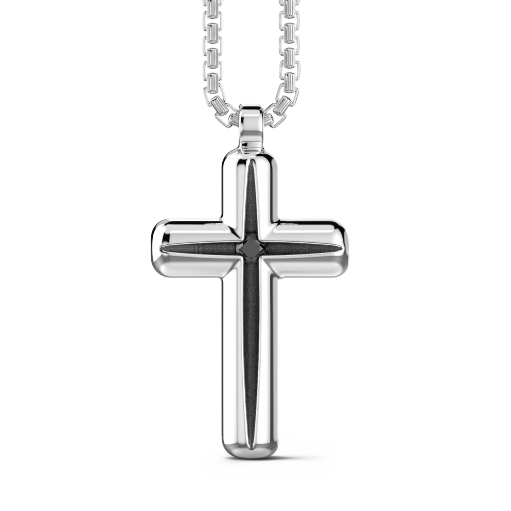 Zancan Collana Zancan in argento con pendente a croce e pietra nera