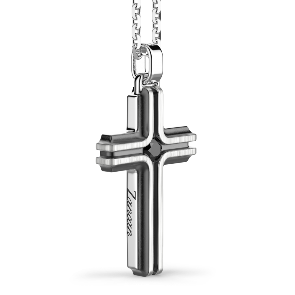 Zancan Collana Zancan In Argento Con Pendente A Croce E Pietra Nera