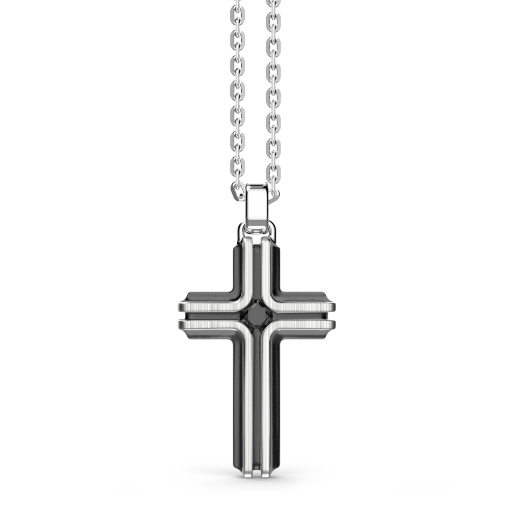 Zancan Collana Zancan In Argento Con Pendente A Croce E Pietra Nera