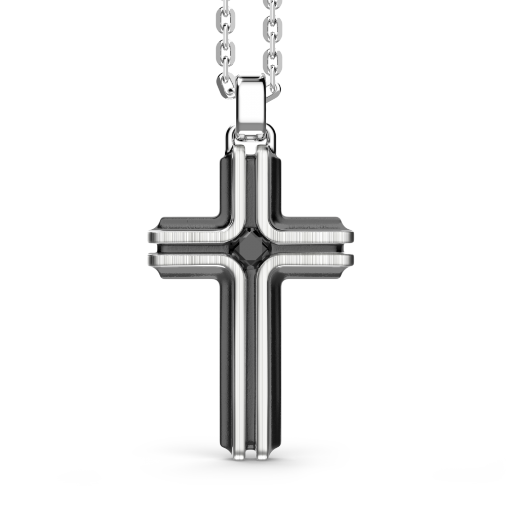 Zancan Collana Zancan in argento con pendente a croce e pietra nera