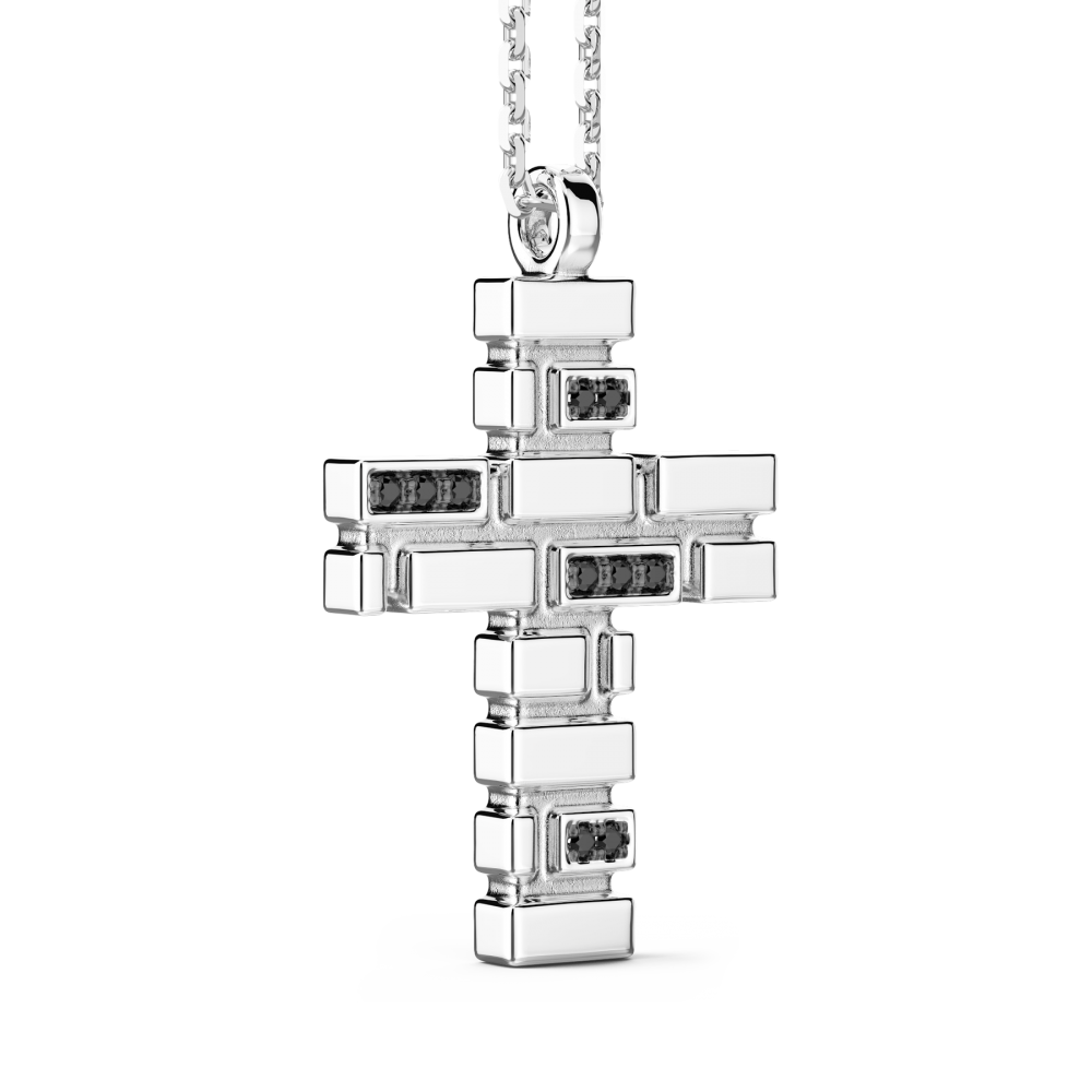 Zancan Collana Zancan In Argento Con Pendente A Croce E Pietre Nere