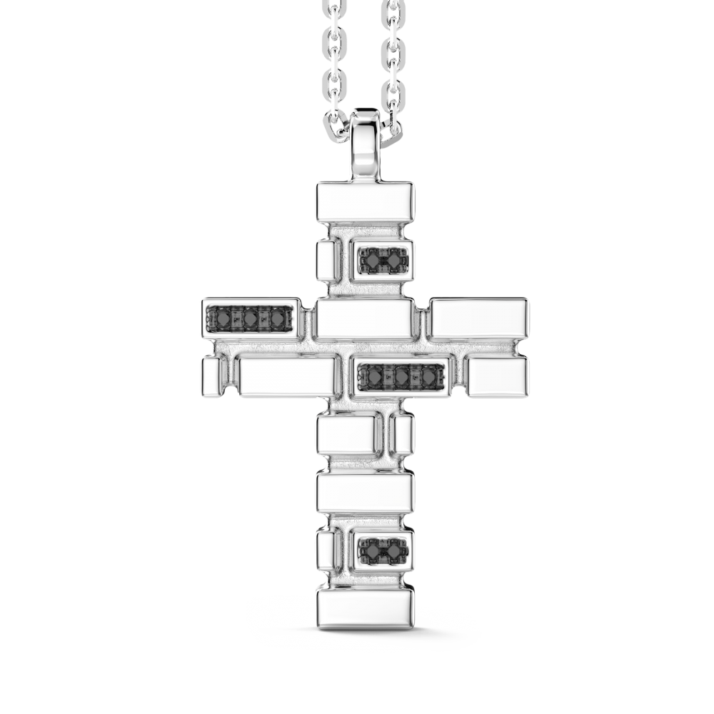 Zancan Collana Zancan in argento con pendente a croce e pietre nere