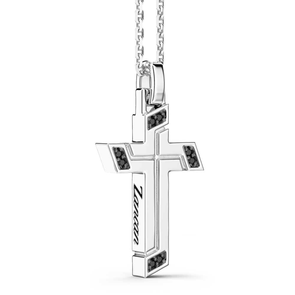 Zancan Collana Zancan In Argento Con Pendente A Croce E Pietre Nere