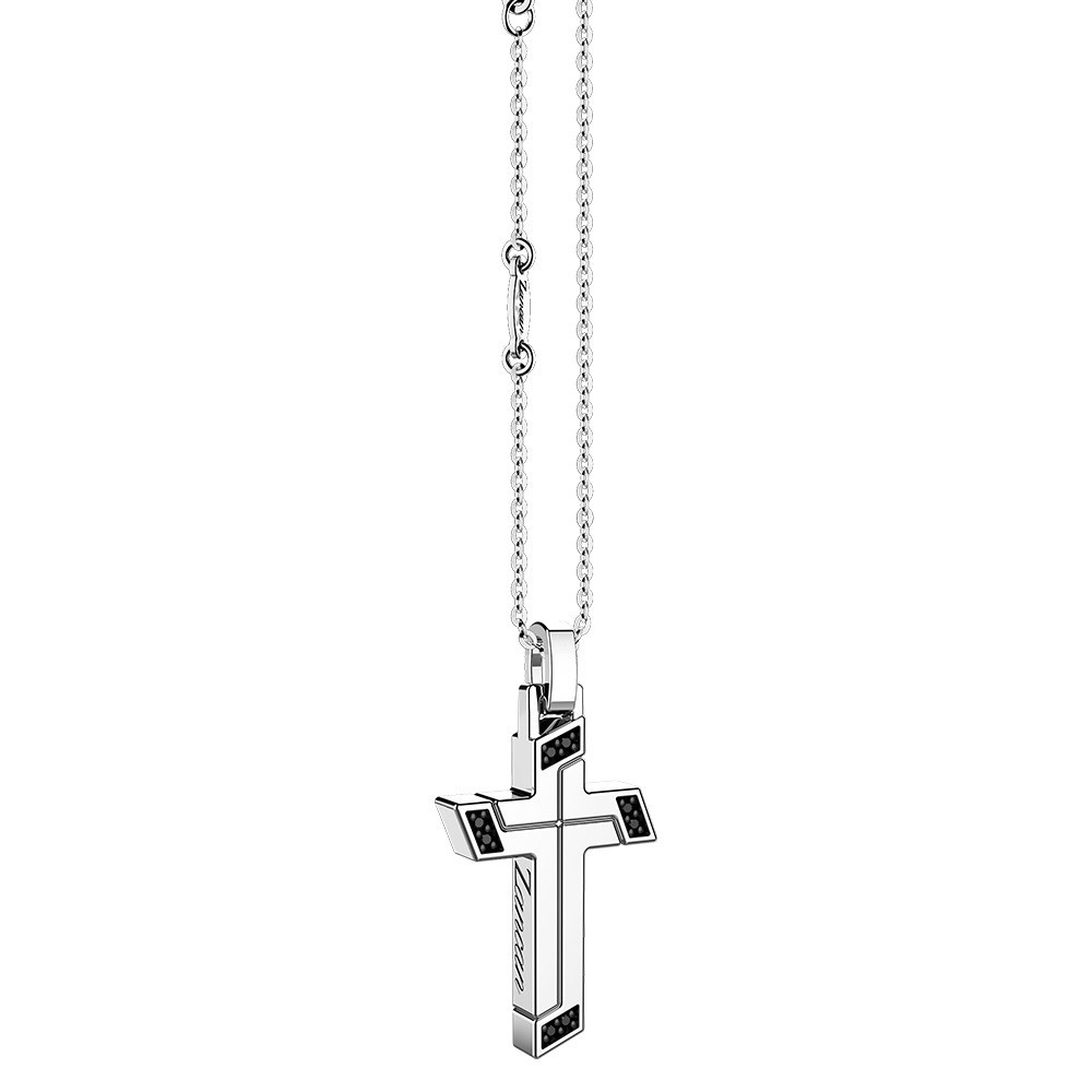 Zancan Collana Zancan In Argento Con Pendente A Croce E Pietre Nere