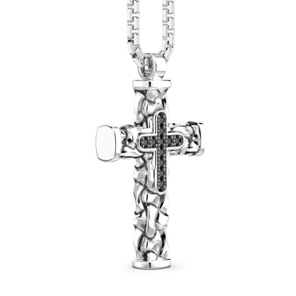 Zancan Collana Zancan In Argento Con Pendente A Croce E Pietre Nere