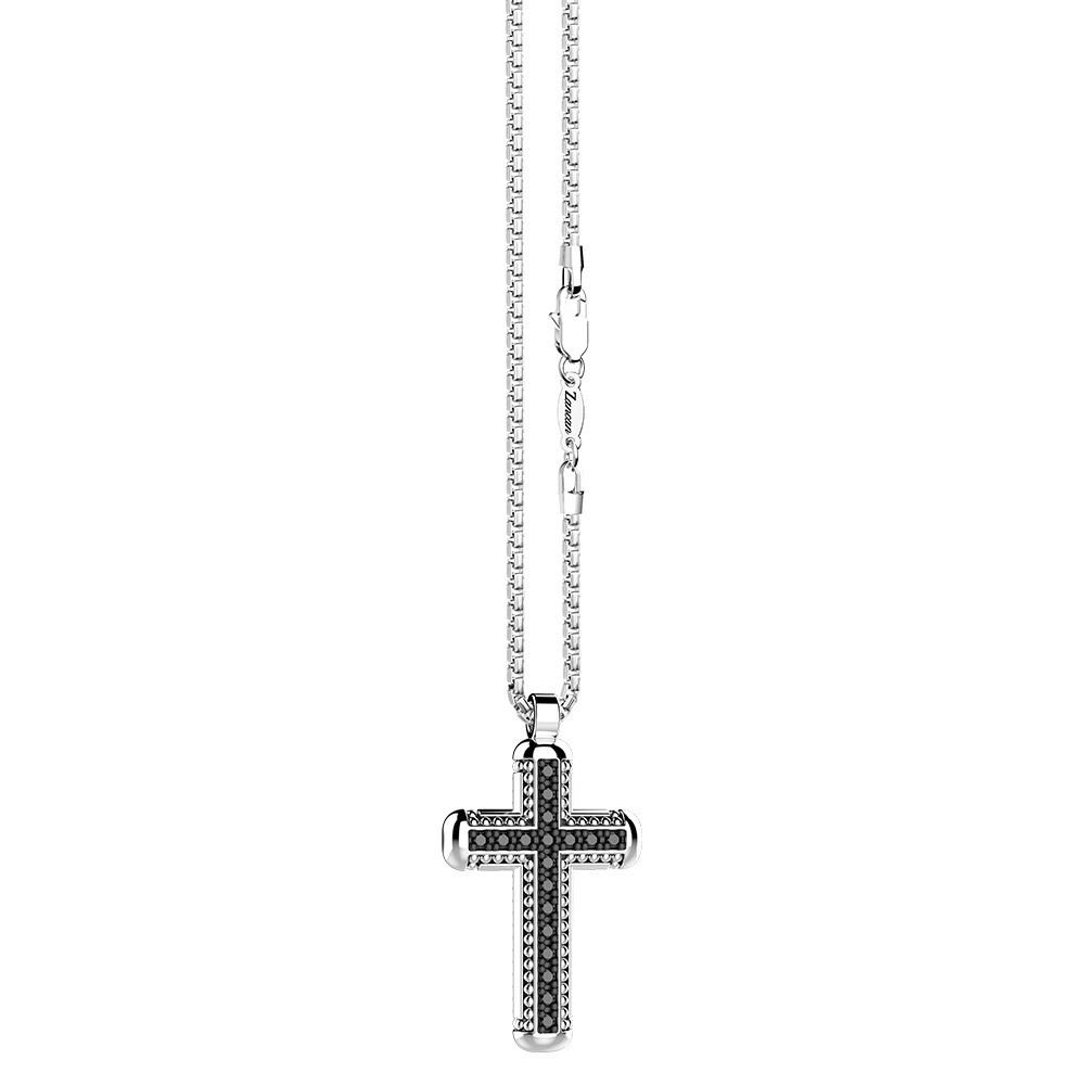 Zancan Collana Zancan In Argento Con Pendente A Croce E Pietre Nere
