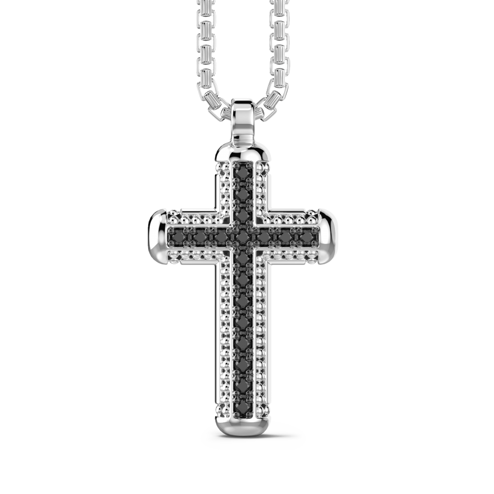 Zancan Collana Zancan in argento con pendente a croce e pietre nere