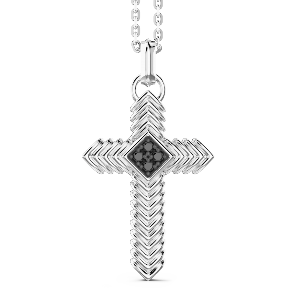 Zancan Collana Zancan in argento con pendente a croce e pietre nere