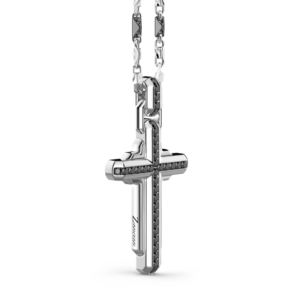 Zancan Collana Zancan In Argento Con Pendente A Croce E Pietre Nere