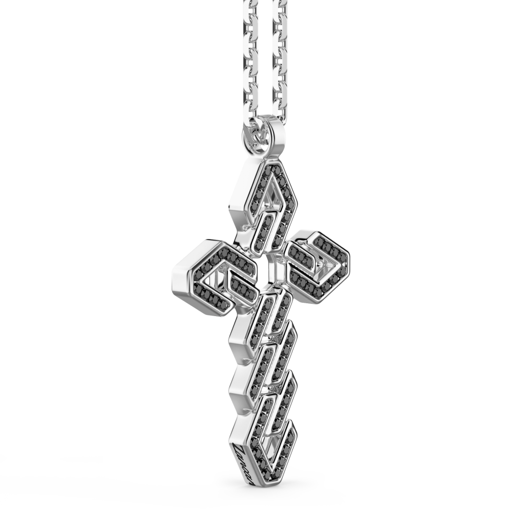 Zancan Collana Zancan In Argento Con Pendente A Croce E Pietre Nere