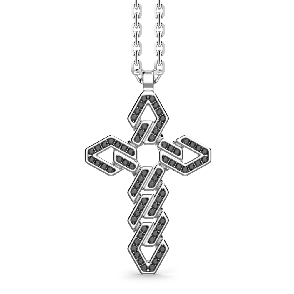Zancan Collana Zancan in argento con pendente a croce e pietre nere