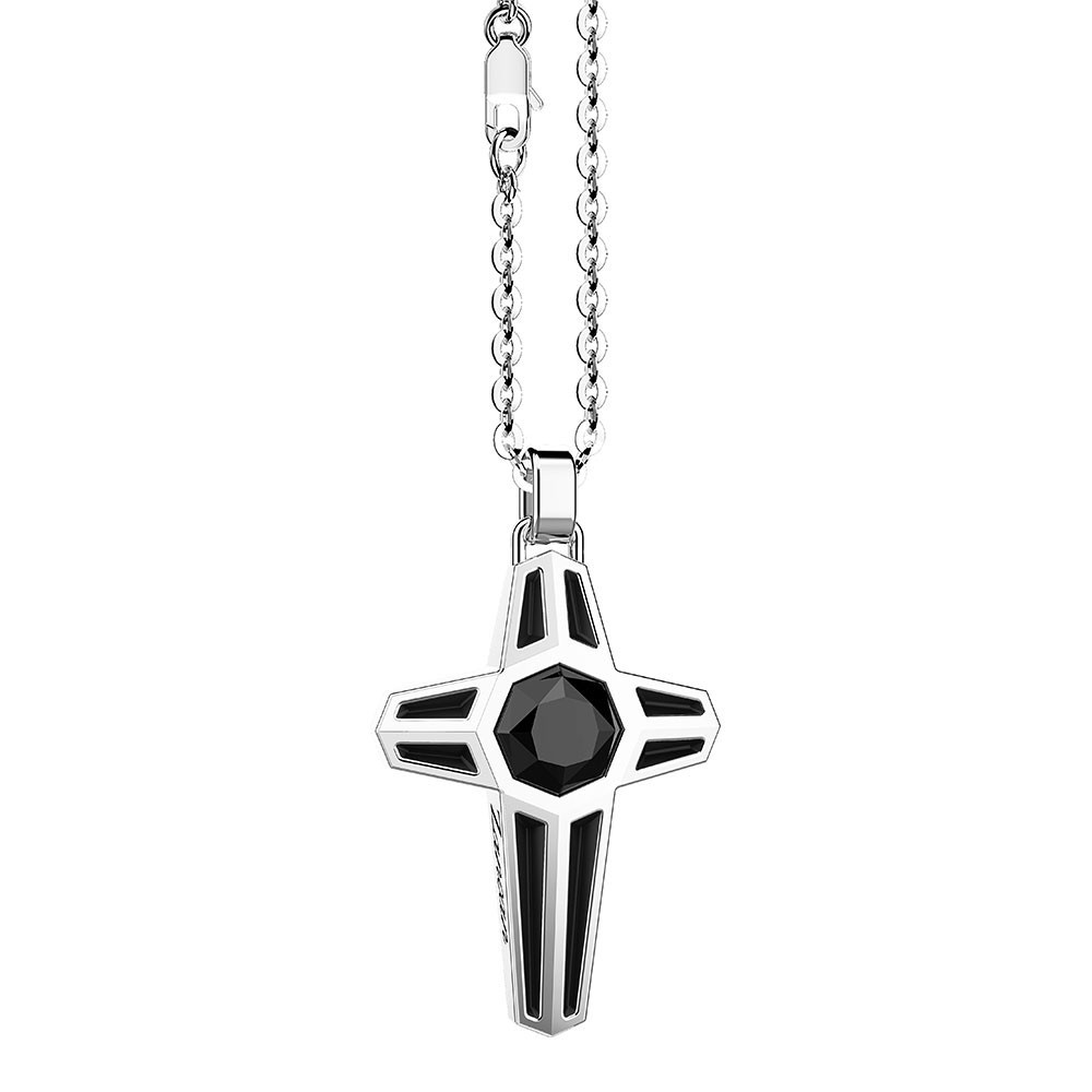 Zancan Collana Zancan In Argento Con Pendente A Croce E Pietra Nera