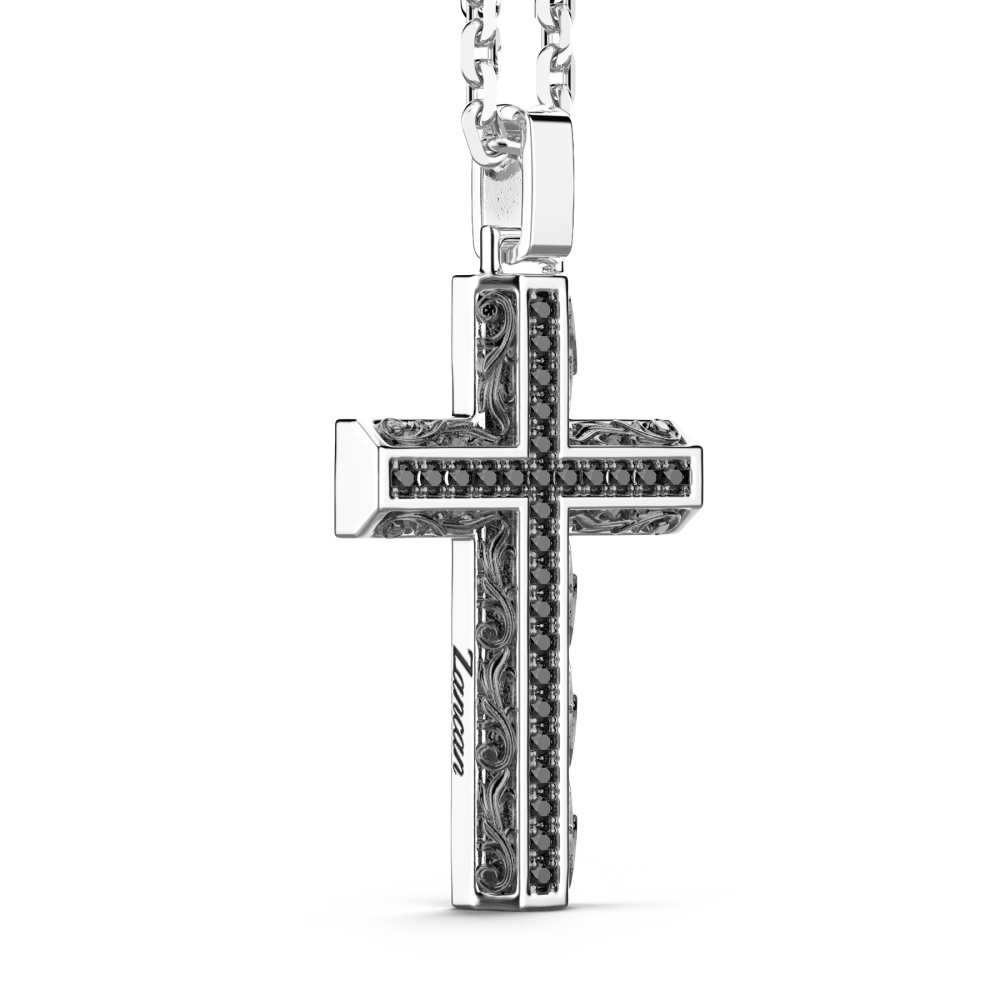 Zancan Collana Zancan In Argento Con Pendente A Croce E Pietre Nere
