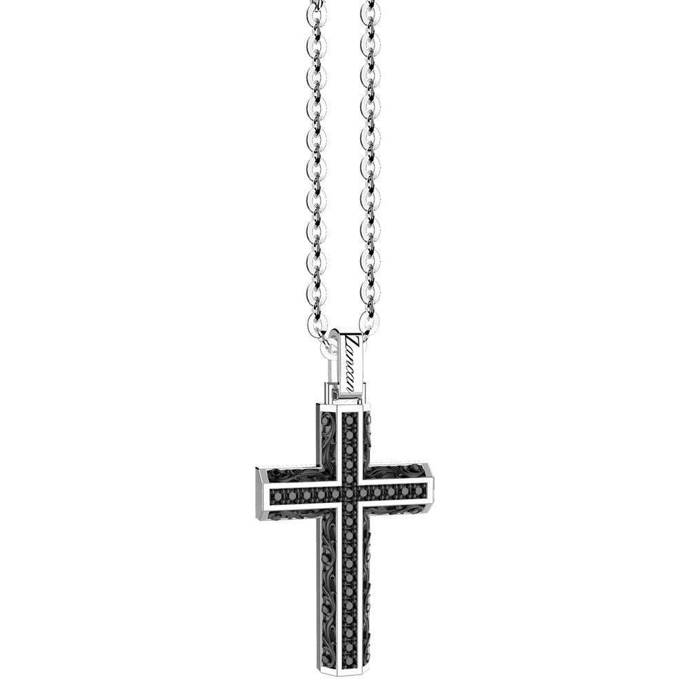 Zancan Collana Zancan In Argento Con Pendente A Croce E Pietre Nere