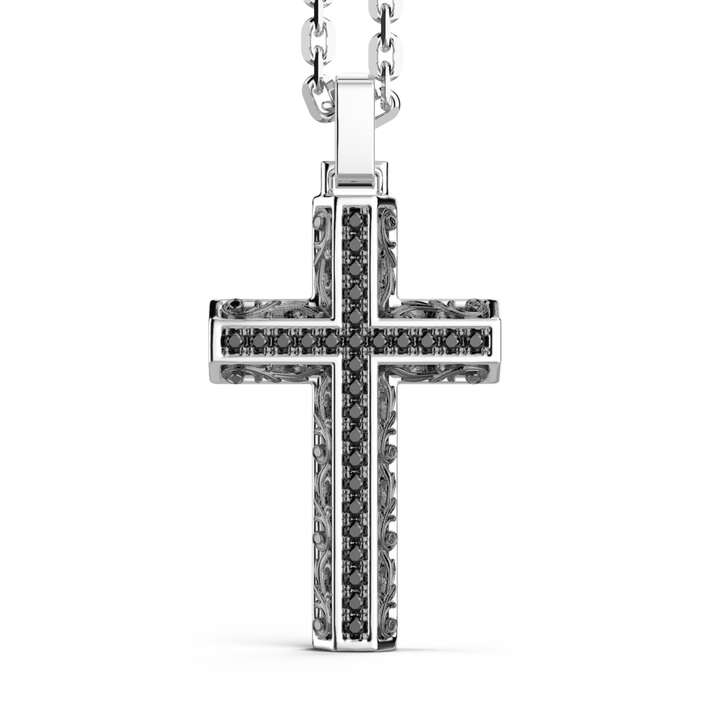 Zancan Collana Zancan in argento con pendente a croce e pietre nere