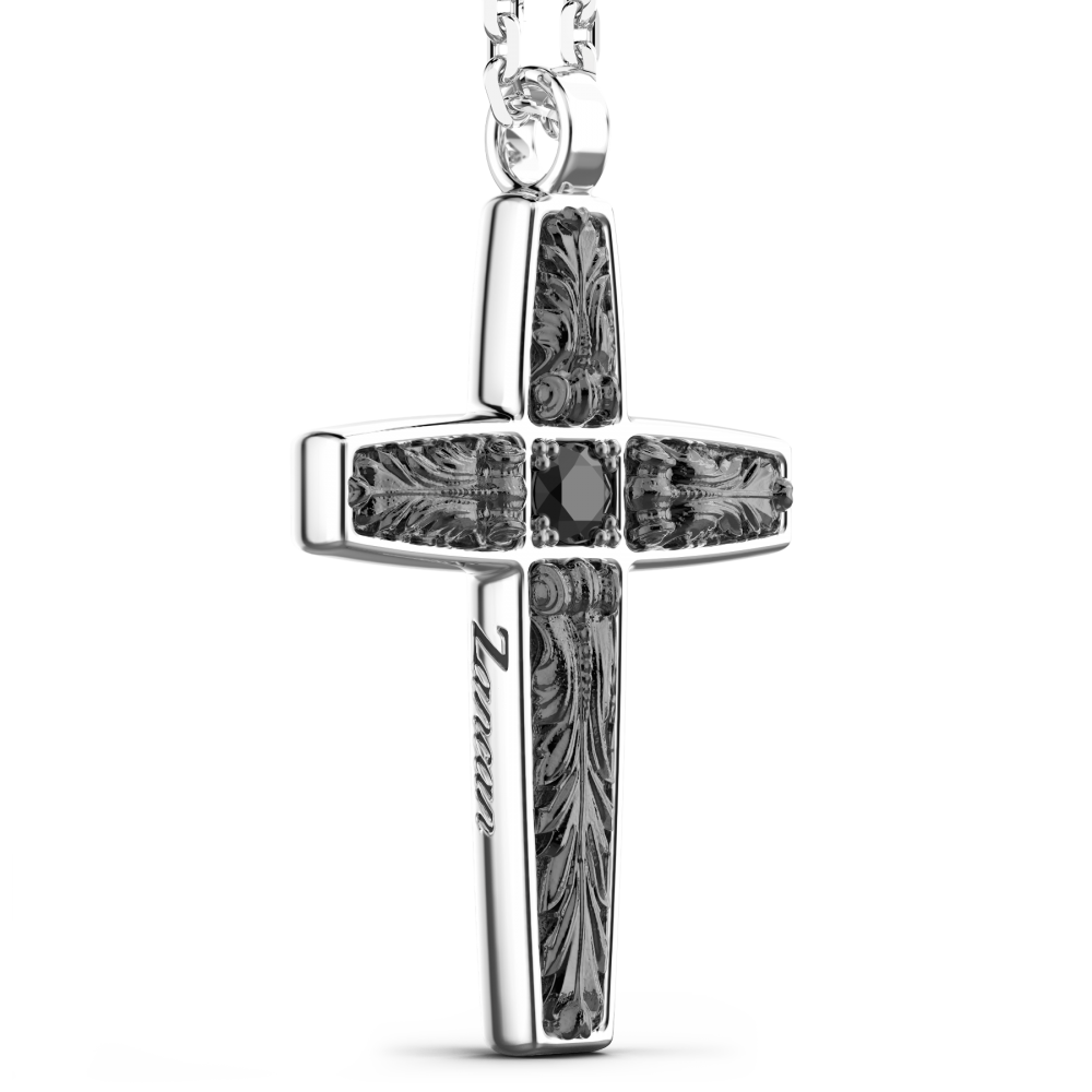 Zancan Collana Zancan In Argento Con Pendente A Croce E Pietre Nere
