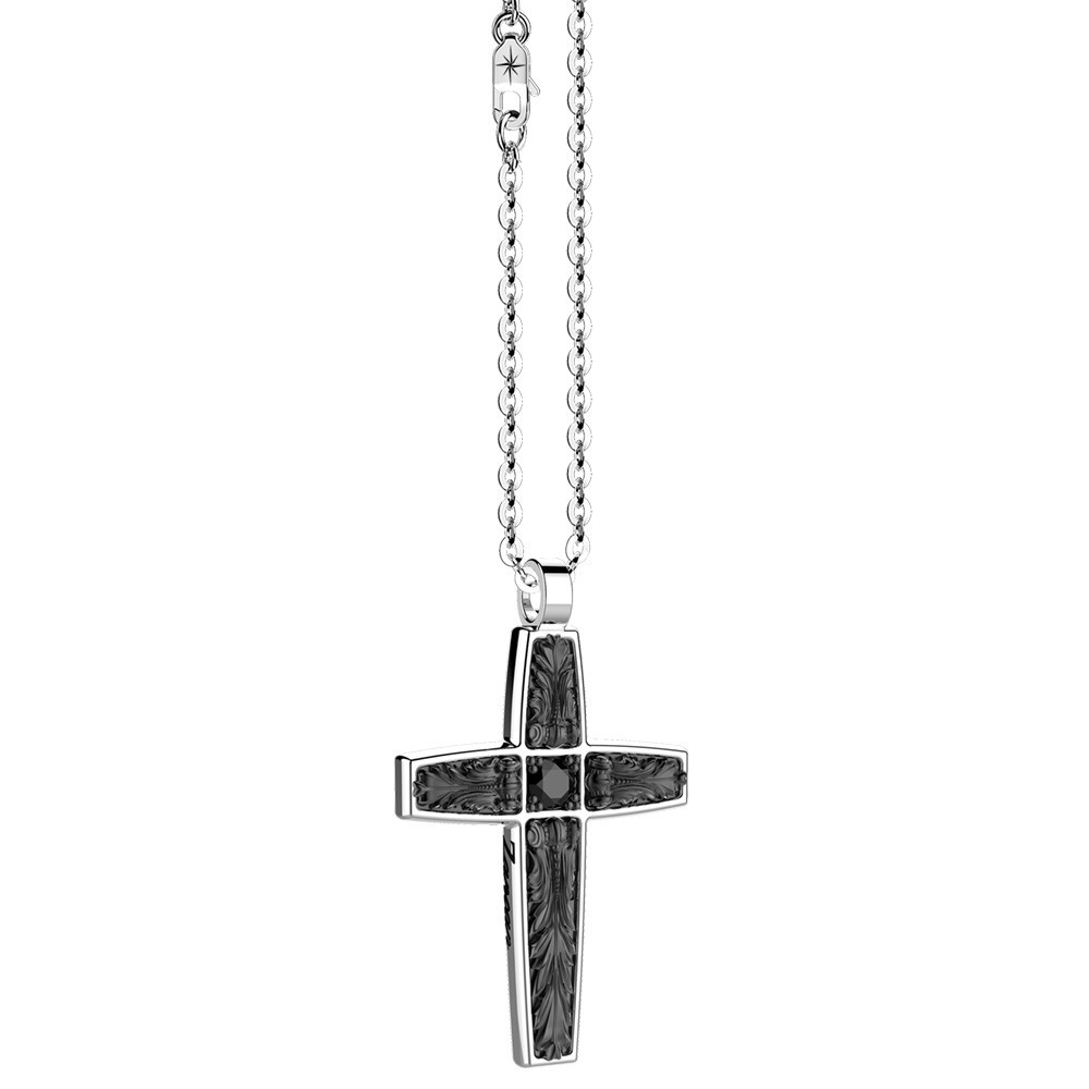 Zancan Collana Zancan In Argento Con Pendente A Croce E Pietre Nere