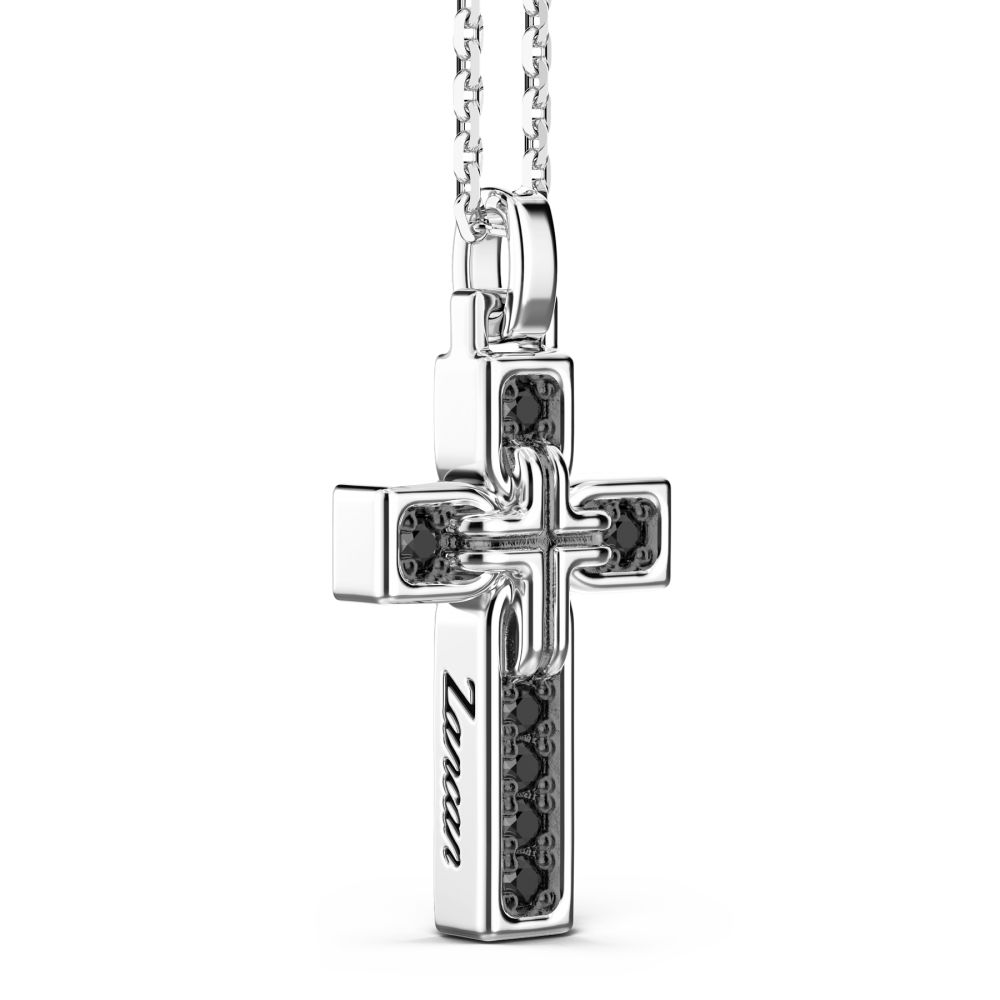 Zancan Collana Zancan In Argento Con Pendente A Croce E Pietre Nere