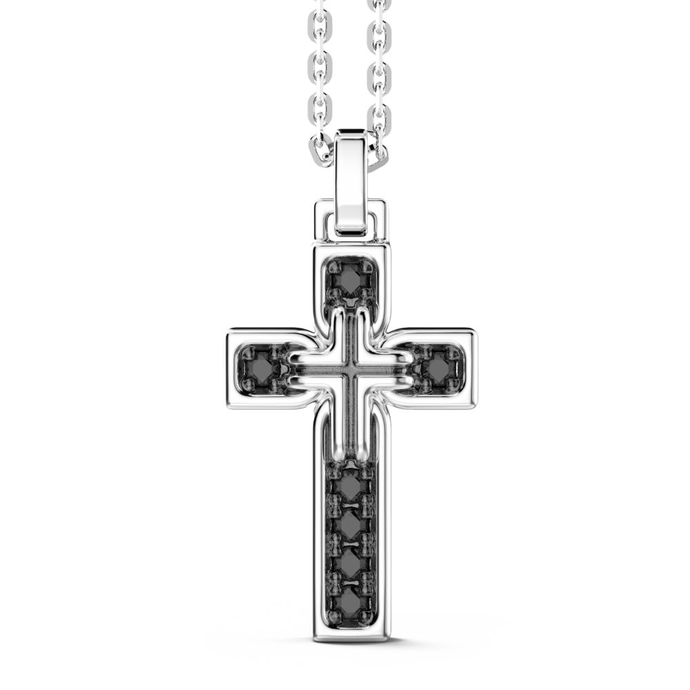 Zancan Collana Zancan in argento con pendente a croce e pietre nere
