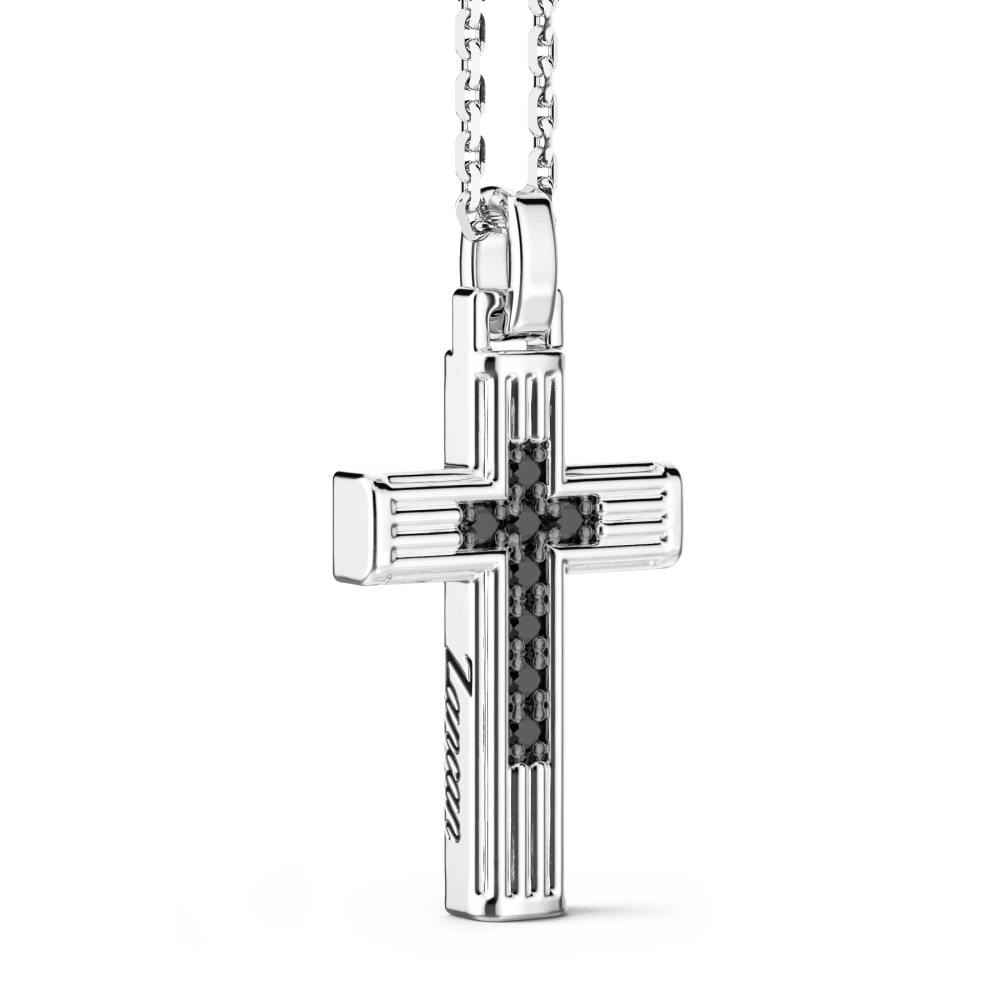 Zancan Collana Zancan In Argento Con Pendente A Croce E Spinelli Neri