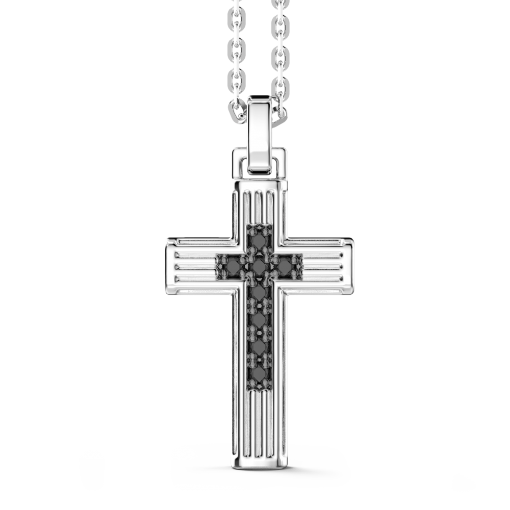 Zancan Collana Zancan in argento con pendente a croce e spinelli neri