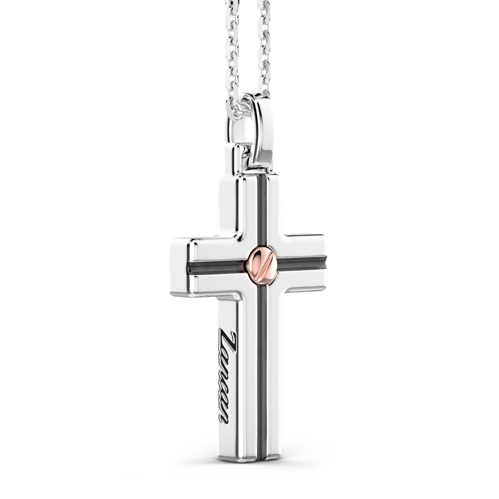 Zancan Collana Zancan In Argento Con Pendente A Croce E Vite In Oro Rosa
