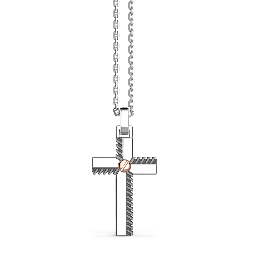 Zancan Collana Zancan In Argento Con Pendente A Croce E Vite In Oro Rosa