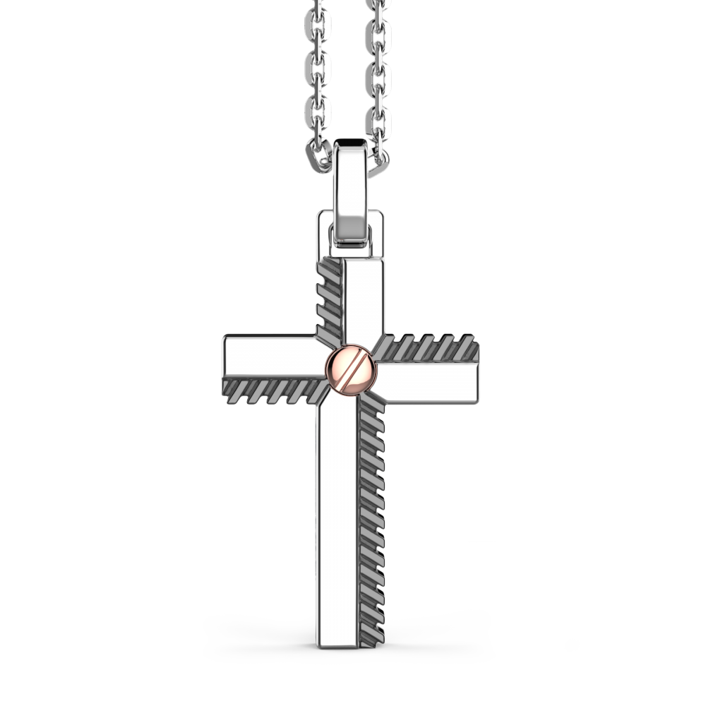 Zancan Collana Zancan in argento con pendente a croce e vite in oro rosa