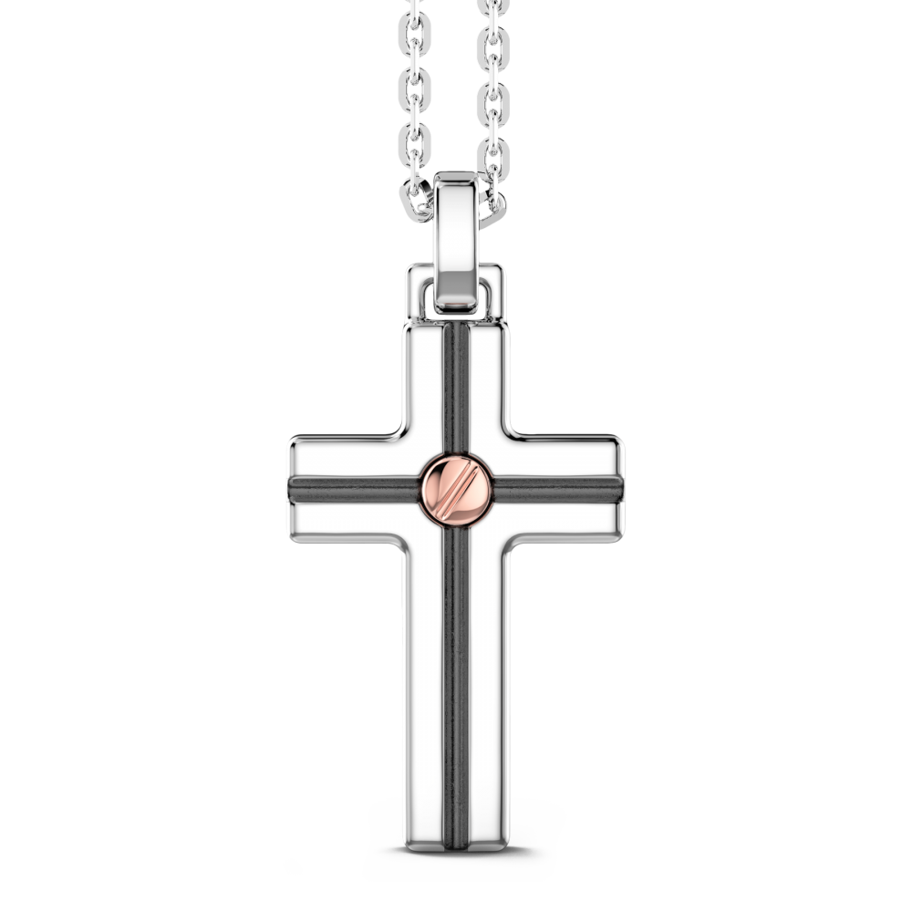 Zancan Collana Zancan in argento con pendente a croce e vite in oro rosa