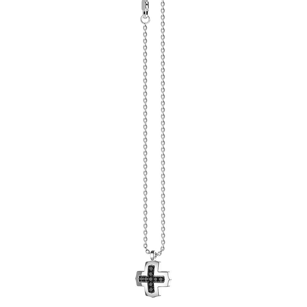 Zancan Collana Zancan In Argento Con Pendente A Croce Greca E Pietre Nere