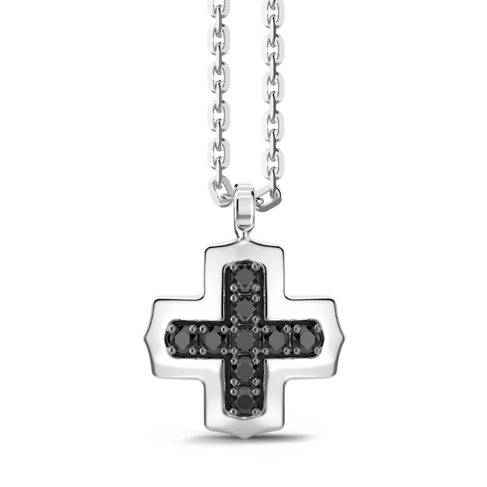 Zancan Collana Zancan in argento con pendente a croce greca e pietre nere
