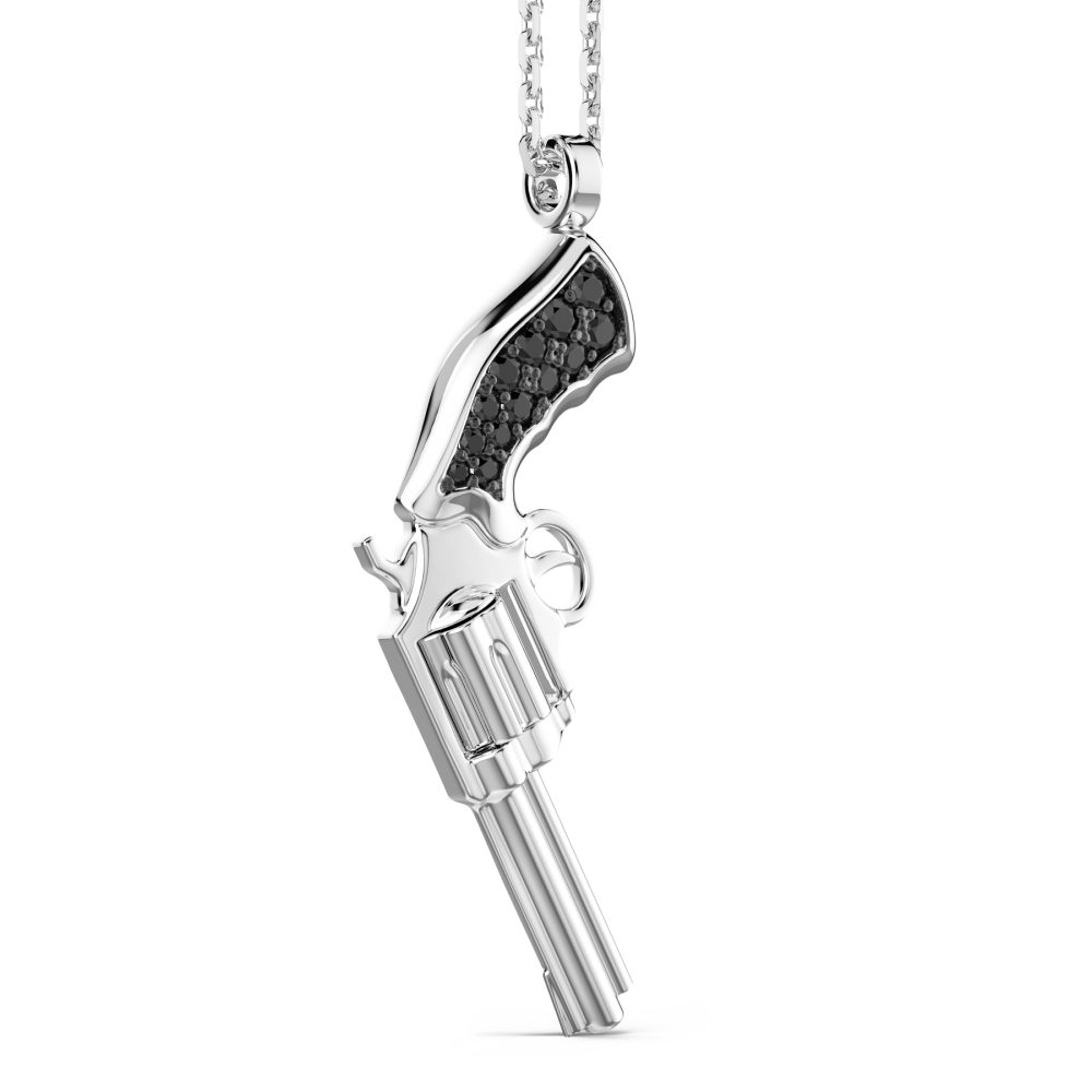 Zancan Collana Zancan In Argento Con Pendente A Pistola In Argento E Pietre Nere