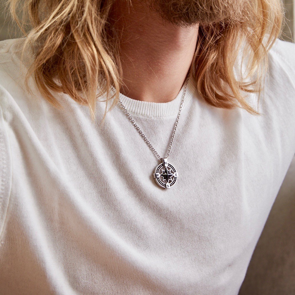 Zancan Collana Zancan In Argento Con Pendente A Rosa Dei Venti In Ceramica