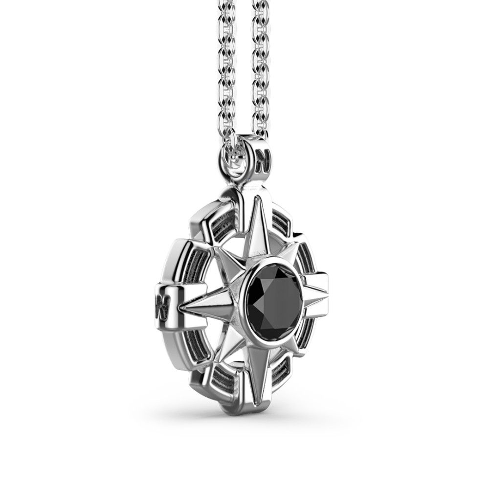 Zancan Collana Zancan In Argento Con Pendente A Rosa Dei Venti E Pietra Nera