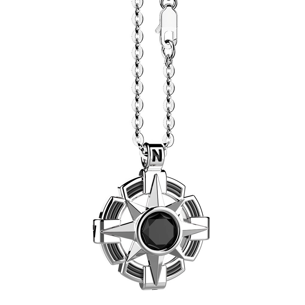 Zancan Collana Zancan In Argento Con Pendente A Rosa Dei Venti E Pietra Nera