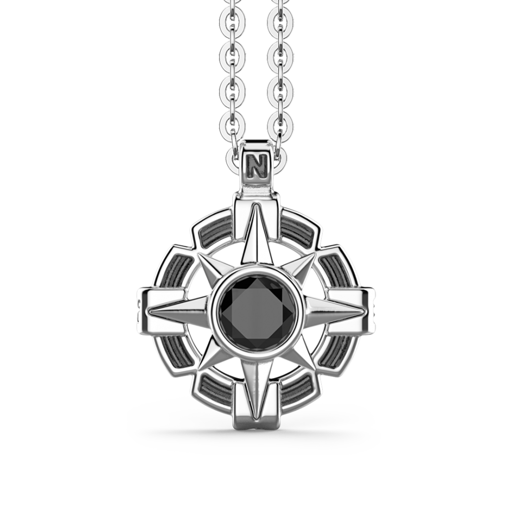 Zancan Collana Zancan in argento con pendente a rosa dei venti e pietra nera