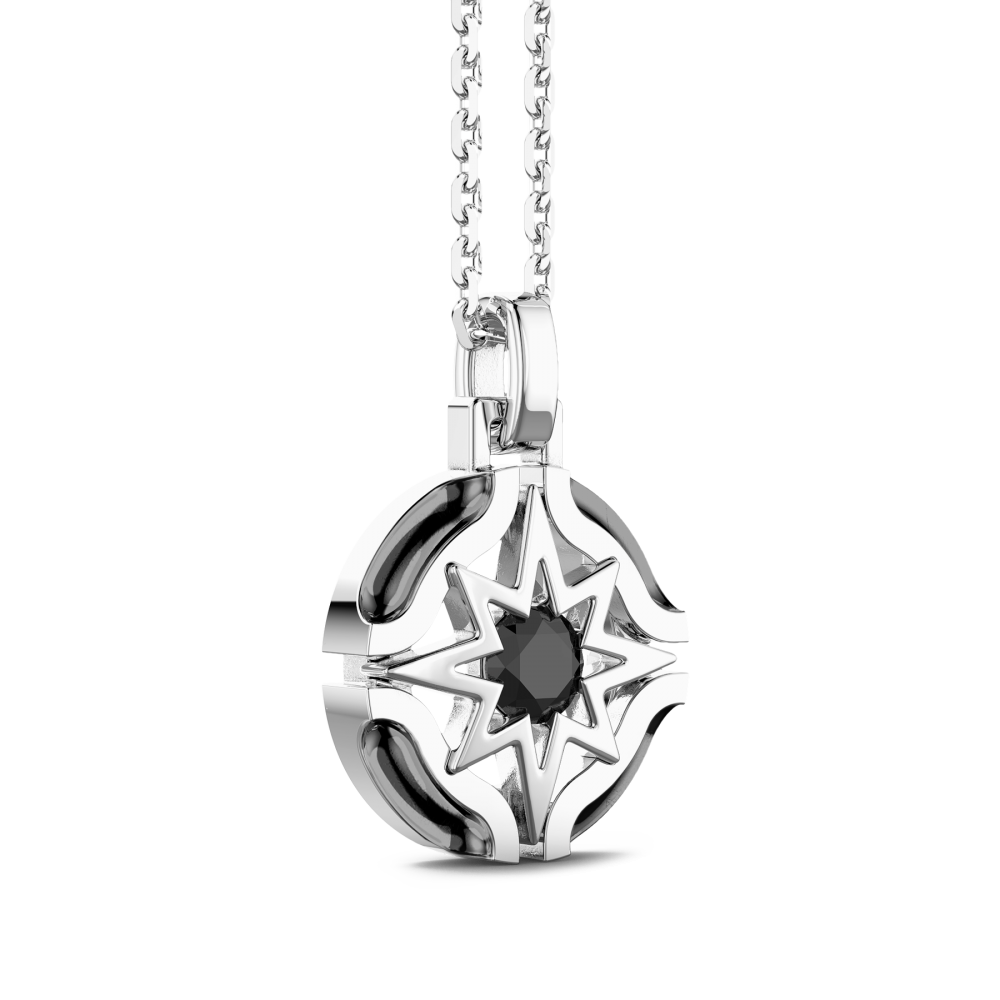 Zancan Collana Zancan In Argento Con Pendente A Rosa Dei Venti E Pietra Nera