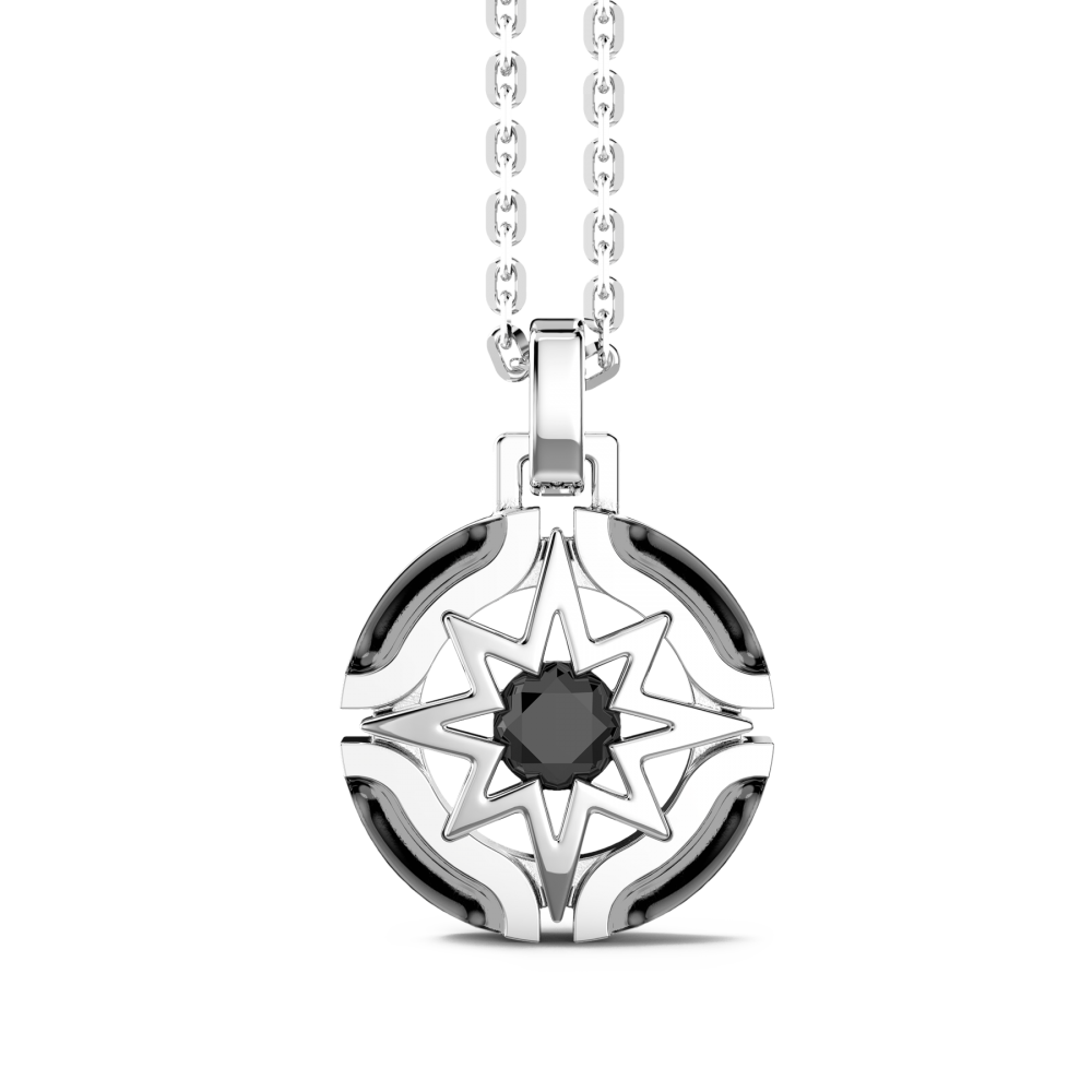 Zancan Collana Zancan in argento con pendente a rosa dei venti e pietra nera