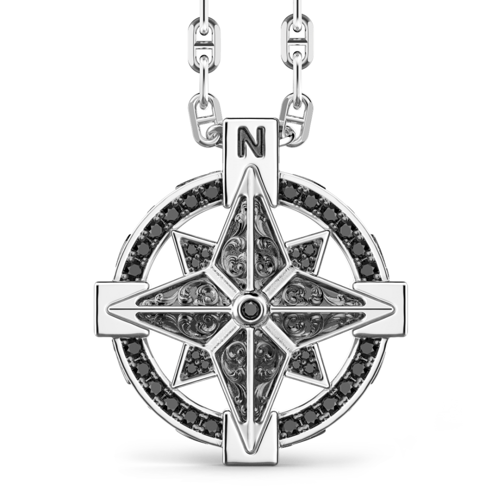 Zancan Collana Zancan in argento con pendente a rosa dei venti e pietre nere