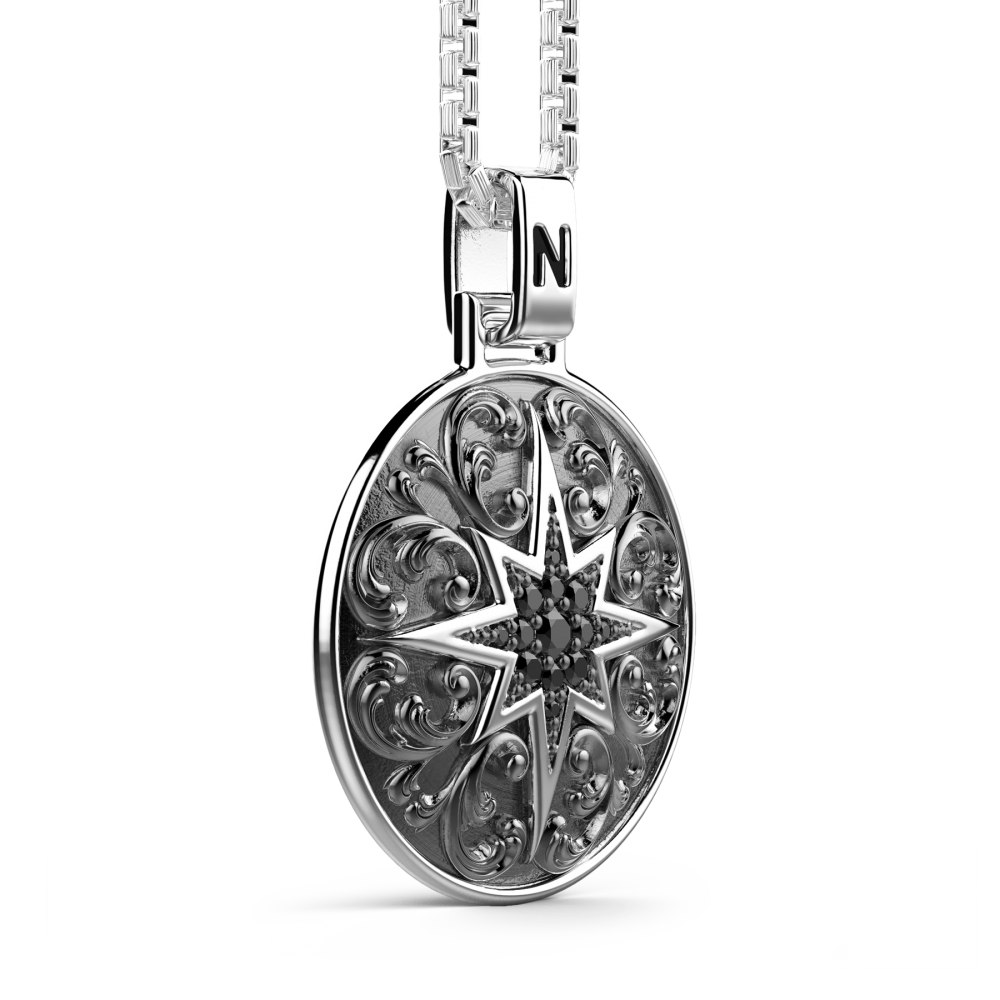 Zancan Collana Zancan In Argento Con Pendente A Rosa Dei Venti E Pietre Nere