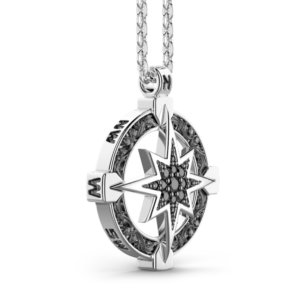 Zancan Collana Zancan In Argento Con Pendente A Rosa Dei Venti E Pietre Nere