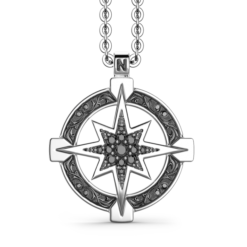 Zancan Collana Zancan in argento con pendente a rosa dei venti e pietre nere