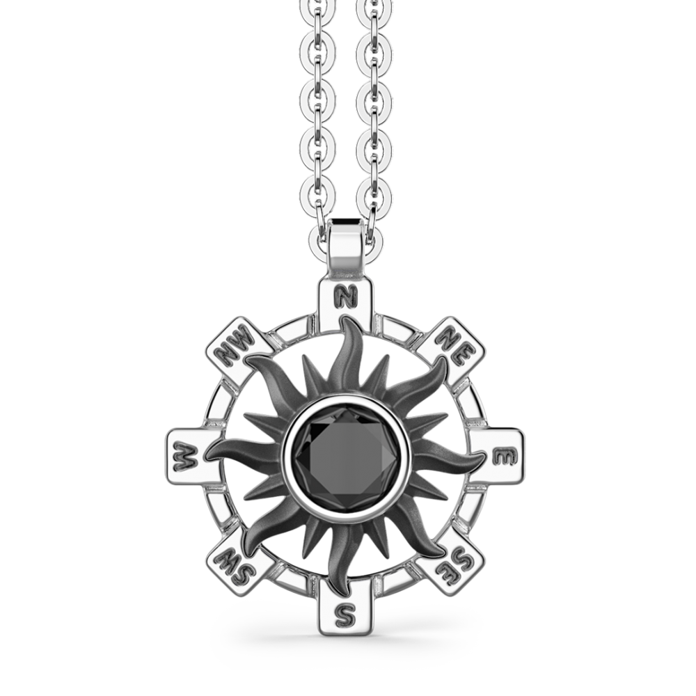 Zancan Collana Zancan in argento con pendente a sole e pietra nera