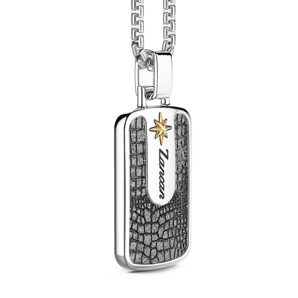 Zancan Collana Zancan In Argento Con Pendente A Targa Ad Effetto Pelle