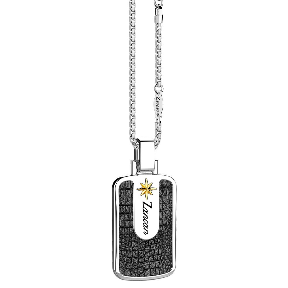 Zancan Collana Zancan In Argento Con Pendente A Targa Ad Effetto Pelle