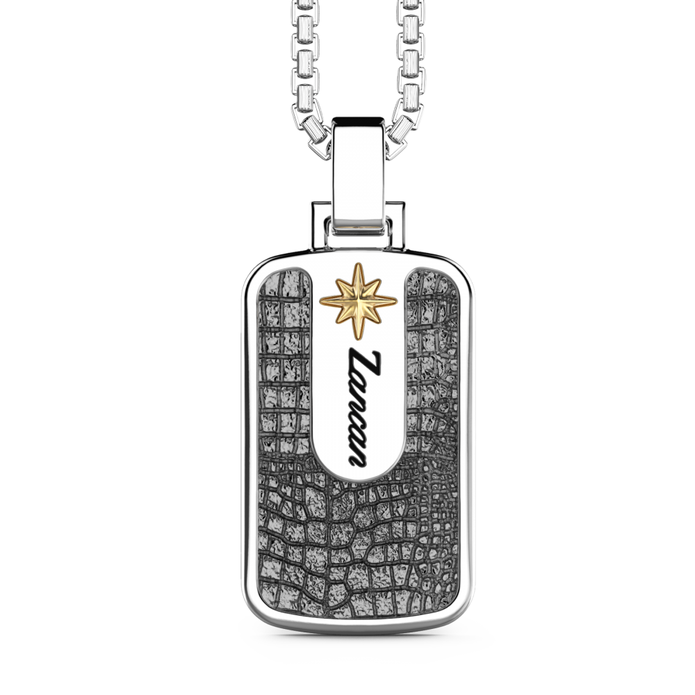 Zancan Collana Zancan in argento con pendente a targa ad effetto pelle