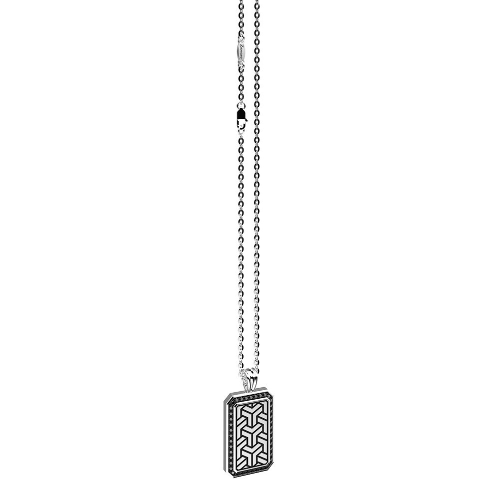 Zancan Collana Zancan In Argento Con Pendente A Targa E Pietre Nere