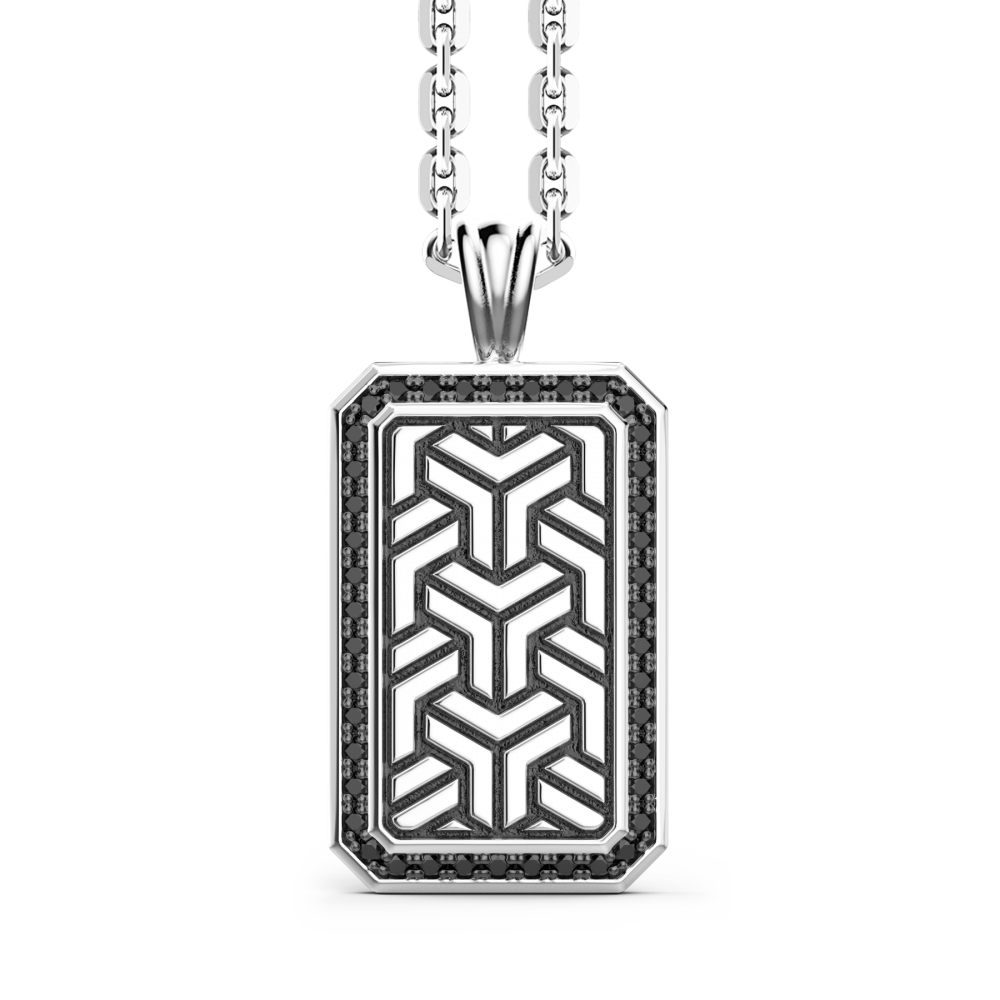 Zancan Collana Zancan in argento con pendente a targa e pietre nere